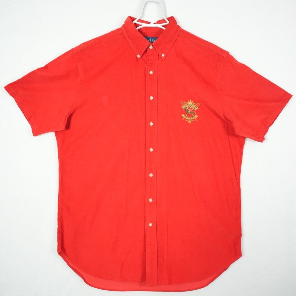 Ralph Lauren Classic Fit Red Corduroy Short Sleeve Crest Shirt Mens LT Tall